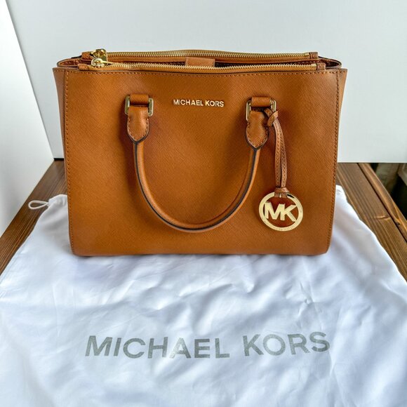Michael Kors Sutton Medium Satchel Handbag Purse - Brown - Picture 1 of 9